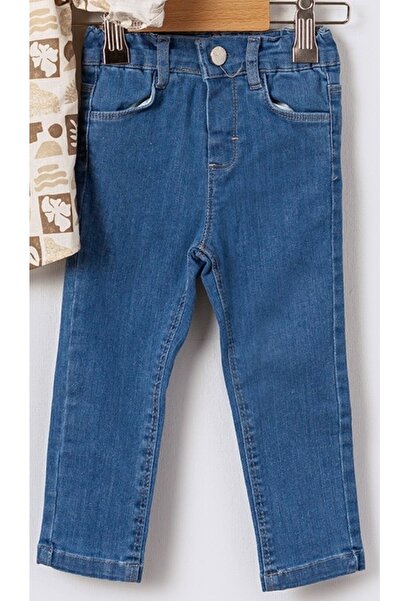 Bebüş Хлопчачий комплект з сорочкою з малюнком, білою футболкою та джинсовими штанами, 3 предмети, літній, 15911