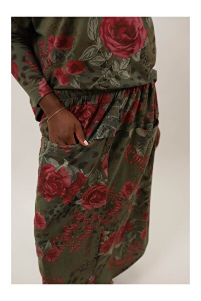 FASHIONLAND SPORT SKIRT WITH ELASTIC WAIST AND POCKET FLORAL PRINT DONATELLA ONE-WAIST Kaki