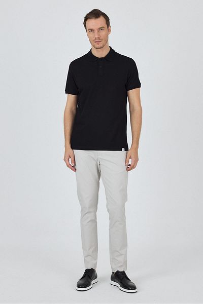 İmza Tricou negru cu mânecă scurtă, simplu, piqué, cu gât polo, fără buzunar, din bumbac, ocazional, slim fit 1011250157_001