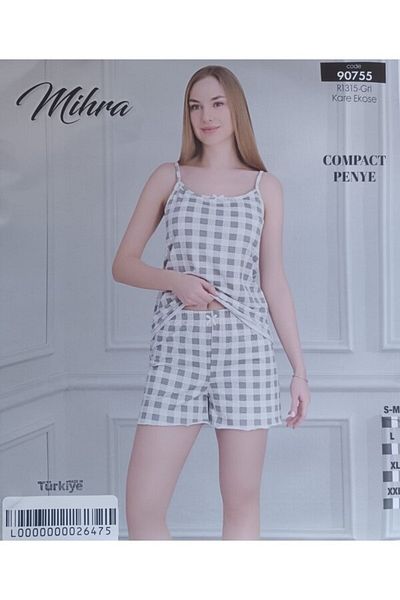 Mihra Mi̇hra 210-05-25 Women's Pajama Set with Rope Straps Shorts Compact Combed 90755 Sm-L-Xl 2XL