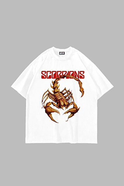 Bak Moda Scorpion Štampano Oversize kroj Unisex bela majica
