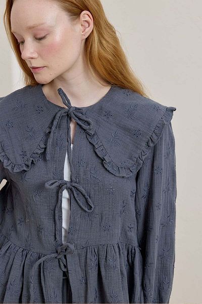 Ceylan Otantik Μπλούζα Indigo Scalloped Muslin με φιόγκο