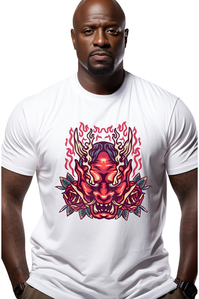 StoryGift Romania Tricou Barbati Cu Monstru, Masca Oni, Flacari, Trandafiri, ...