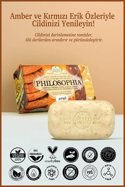 Nesti Dante Philosophia Scrub Solid Soap 250 Gr |   Purifying and Balancing |   Amber, Red Plum Essence