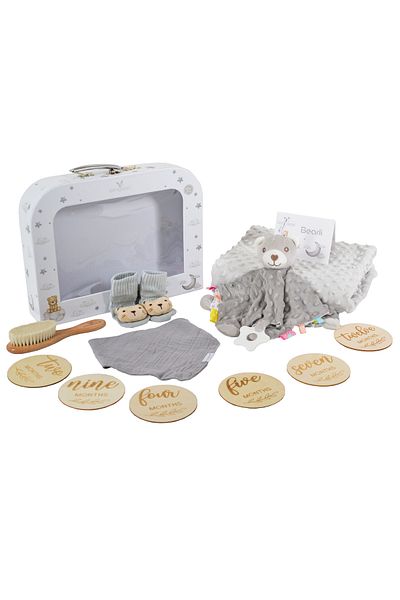 OEM 6-Piece Baby Gift Set, Cangaroo Bearli Grey, ideal for newborns, baptisms, baby showers