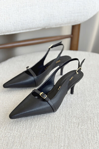 GOFFSHOES Kadın Deplay Tokalı Kısa Topuklu Ayakkabı - siyah-deri