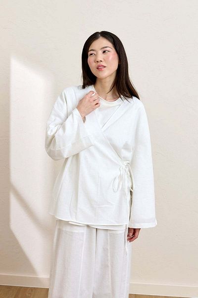 Ceylan Otantik White Organic Linen Tunic with Ties