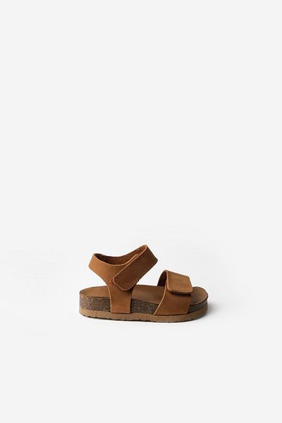 Le Mabelle Brown Ankle Striped Girl's Leather Sandals