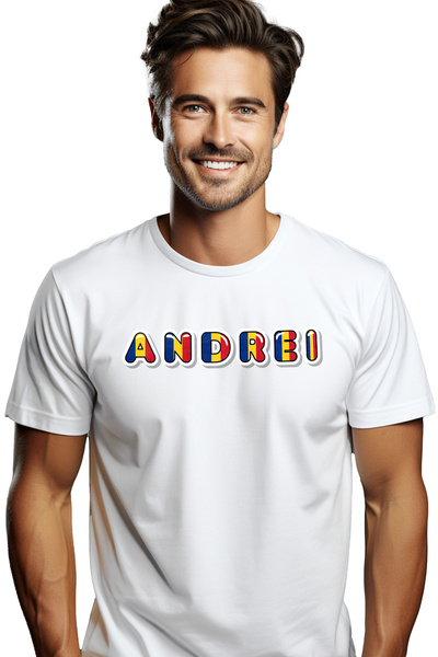 StoryGift Romania Tricou Barbati Cu Numele Andrei, Romania, Suporter, Steagul...