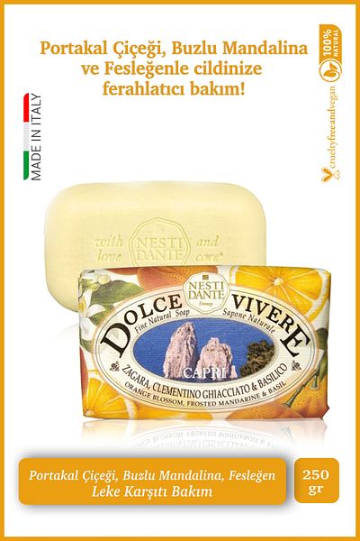 Nesti Dante Dolce Vivere Capri Solid Soap 250 Gr |   Anti-Stain |   Tangerine, Basil, Orange Flower