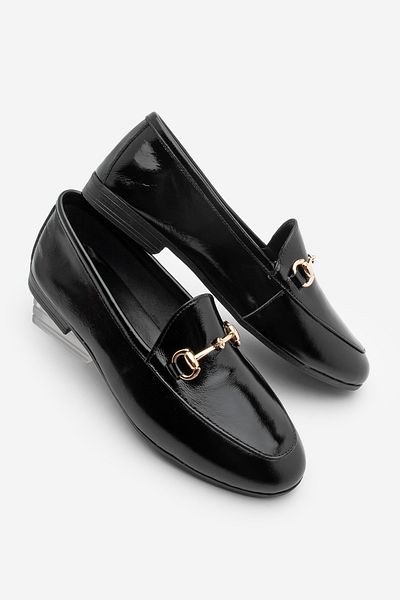 Marjin Mocasini de dama din piele naturala - pantofi casual din piele lacuita neagra