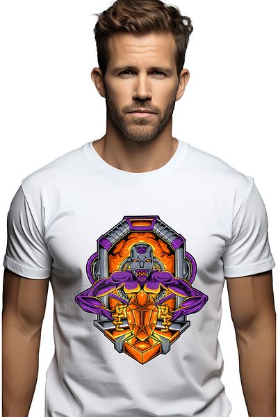 StoryGift Romania Men's T-shirt With Monster, Crystal, Robot, Arms, Cables, Sci Fi, Mecha, With Print On Stg