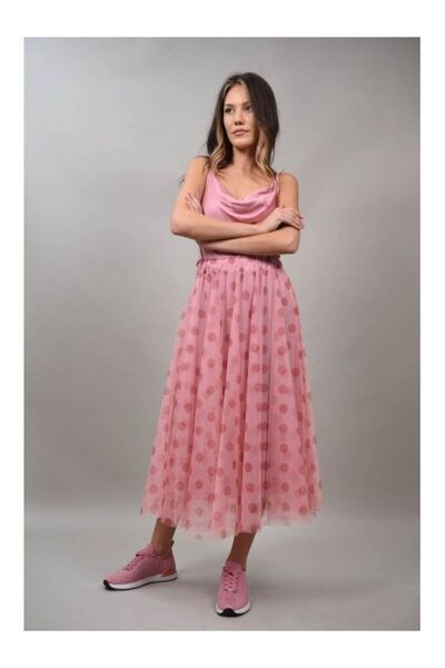 FASHIONLAND FUSTA LUNGA TUL CU ELASTIC IN TALIE SPLENDIDO TALIE UNICA Roz