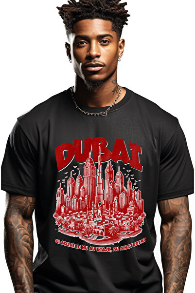 StoryGift Romania Tricou Barbati Priveliste Drona, Oras Dubai Text Cladirile ...