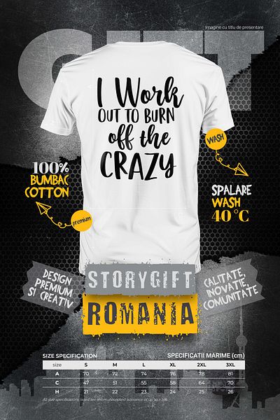 StoryGift Romania Men's T-Shirt For Those Who Go To The Gym With The Message "i Work Out To Burn Off The Cr Stg