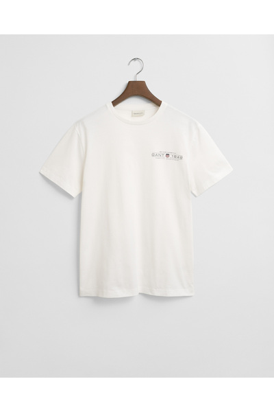 Gant Erkek Krem Regular Fit Bisiklet Yaka Logolu T-Shirt