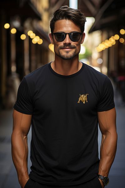 StoryGift Romania Men's T-Shirt With Bull With Golden Horns, Bitcoin Symbol On Forehead, Investments, Crypto, Love