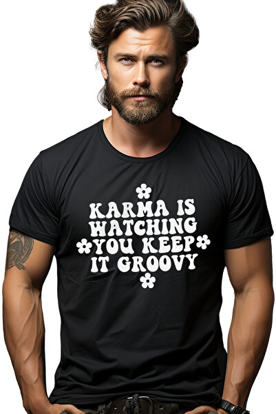 StoryGift Romania Tricou Barbati Cu Floricele Si Mesajul "karma Te Priveste. ...
