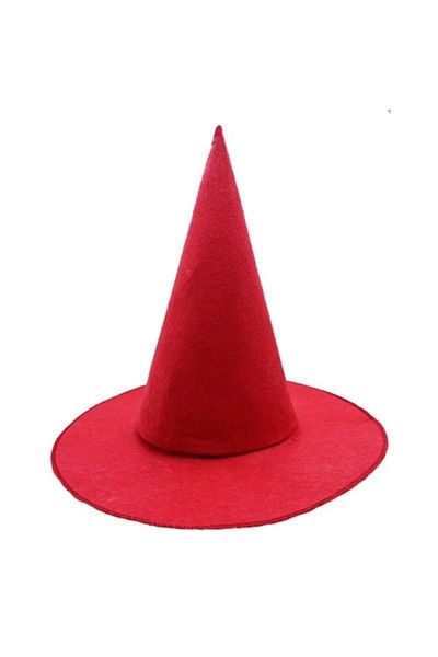 PRATİKOBA Red Color Felt Witch Hat Compatible with Adults and Children 35X38 cm