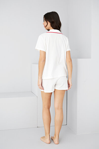 Siyah İnci Екрю з сердечками, детально в'язані шорти, комплект 7890