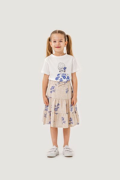 Harika KIDS Girl's Cotton T-Shirt Linen Skirt Summer Suit 6-9 Years