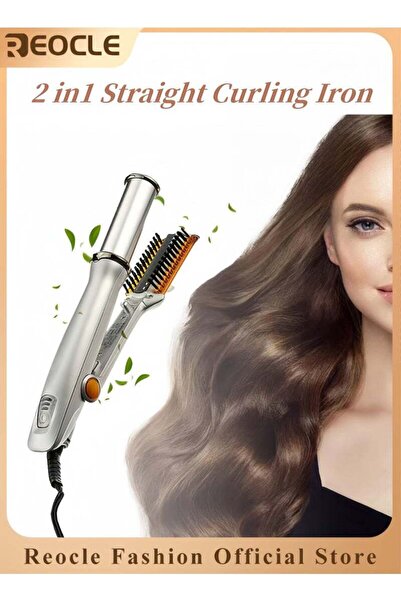 REOCLE 2 in 1 Straight Curling Iron Hair Curling Wand Rotating Curling Iron F...