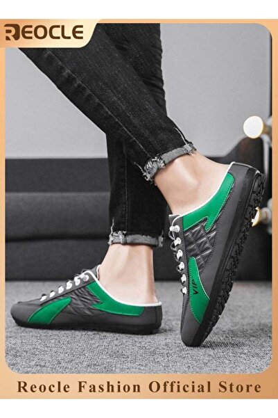 REOCLE Men's Mules Shoes Slip on Sneakers Knit Flats Platform Breathable Non-...