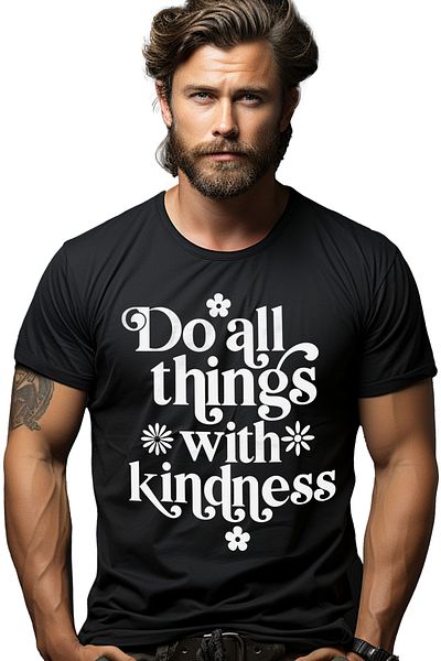 StoryGift Romania Men's T-shirt with orange flowers and the text "Do all things with kindness" with print