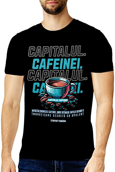 StoryGift Romania Tricou Barbati Capitalul Cafeinei Ceasca De Cafea Albastra ...