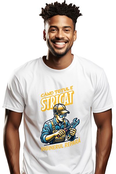 StoryGift Romania Tricou Barbati Barbat Cu Casca De Protectie Cand Totul E Stricat, Inginerul Repara Cu Impr Stg
