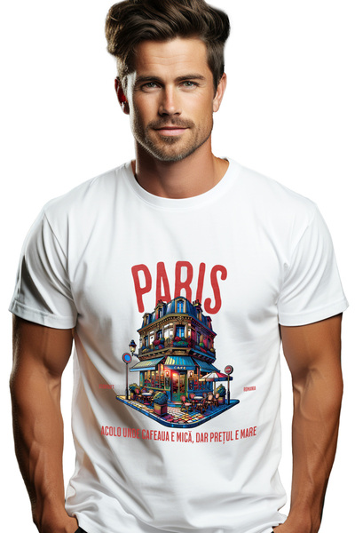 StoryGift Romania Tricou Barbati Cladire Pe Colt Text Paris Acolo Unde Cafeau...