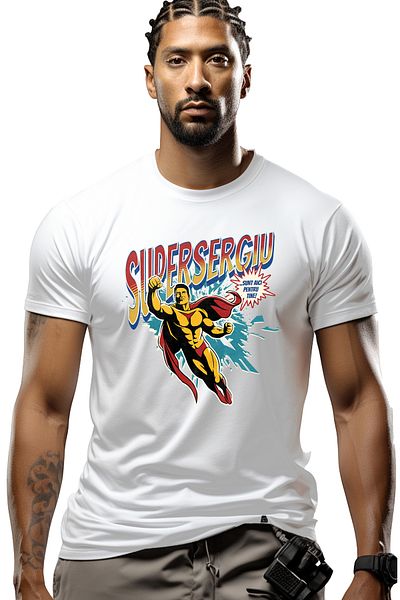 StoryGift Romania Men's T-Shirt Super Sergiu, Superhero I'm Here For You With Print On The Front, 100% Bum Stg