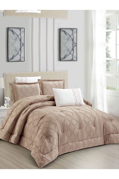 Donetella Comforter Set King Size, 6-Pcs, 260x240 cm, Tufted Embroidery, 350 GSM