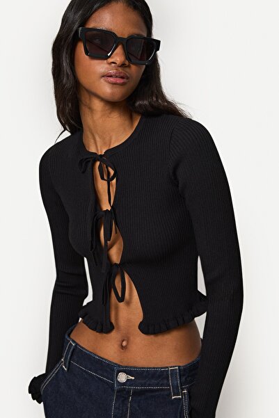 Bershka Tied Cardigan With Ruffles