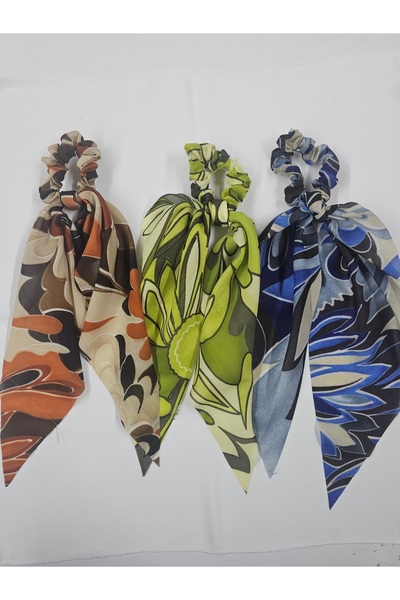 Elvinege Aksesuar 3’lü Kuyruklu Şifon Lastik Toka - Kuyruklu Desenli Lastik Toka