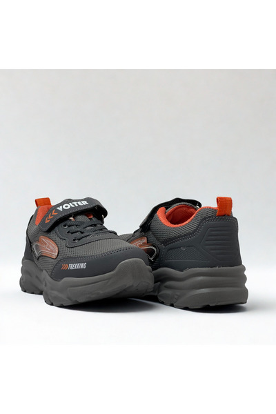VOLTER Trekking Koyu Gri Turuncu Unisex Nefes Alabilen Cırt Cırtlı Çocuk Spor Ayakkabı