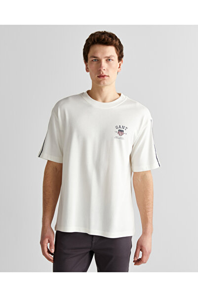 Gant Erkek Krem Relaxed Fit Bisiklet Yaka Logolu T-Shirt
