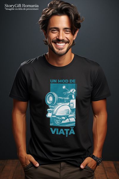 StoryGift Romania Tricou Barbati Scuter Text Un Mod De Viata Viteza Vehicule Cu Imprimeu Pe Fata, 100% Bumba Stg