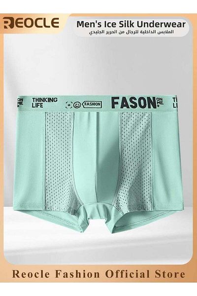 REOCLE Men's Boxer Brief Ice Silk Mesh Soft Underwear Breathable Cool Boxer Briefs