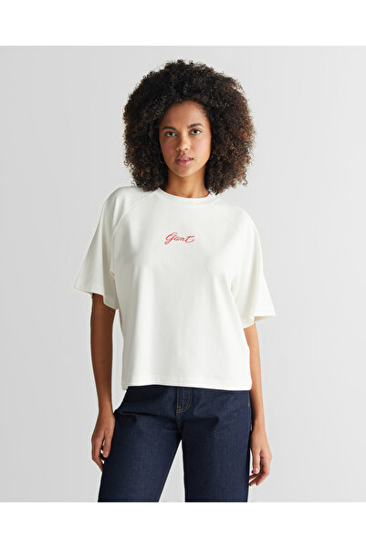 Gant Kadın Krem Bisiklet Yaka Logolu T-shirt