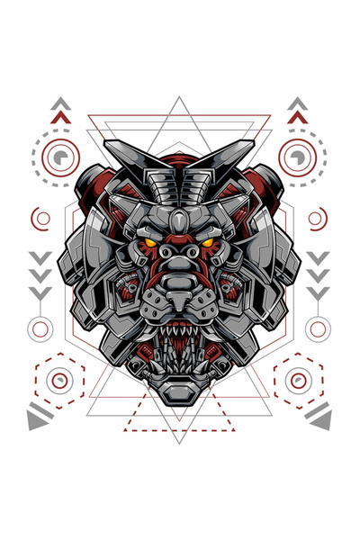 StoryGift Romania Sticker Autocolant 70CM Cu Cap De Leu, Robot, Cyberpunk, Geometric, cu Margini Albe, PVC Viny