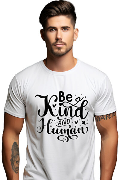StoryGift Romania Tricou Barbati Cu Inimioare Si Textul "be Kind And Human" -...
