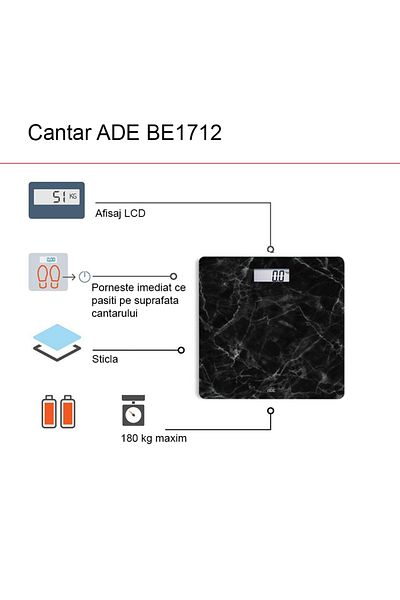 ADE ADE BE1712 Aurora electronic body scale, Marble model, LCD screen, Black