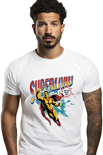 StoryGift Romania Ανδρικό T-Shirt Super Liviu, με στάμπα  "Superhero I'm Here...