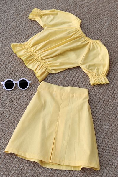 Parla Kids Girl's Alina Madonna Yellow Skirt Blouse Set