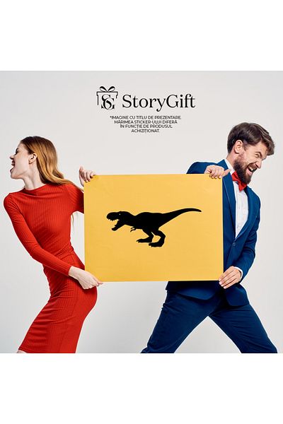 StoryGift Romania Sticker Autocolant 70CM Exterior cu un dinozaur T-Rex fioros , Vinyl Negru, 70 cm