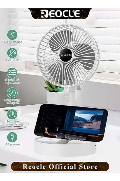 REOCLE Portable Fan Rechargeable Foldable Fans Portable Travel Fan Rechargeable Standing Pedestal USB Fan