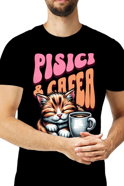 StoryGift Romania Tricou Barbati Pisici & Cafea Motan Dormind Ceasca De Cafea...