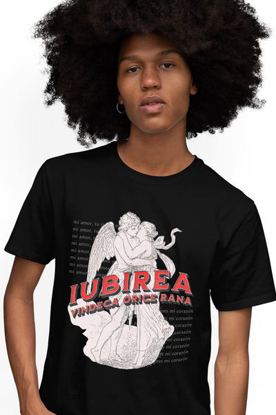 StoryGift Romania Tricou Barbati Ingeri Sarutandu-se Statui Iubirea Vindeca C...