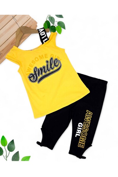 VOY KİDS SET DE LEGGINGS DE VARĂ PENTRU FETE CU DETALII DE BRETELE DE UMĂR IM...